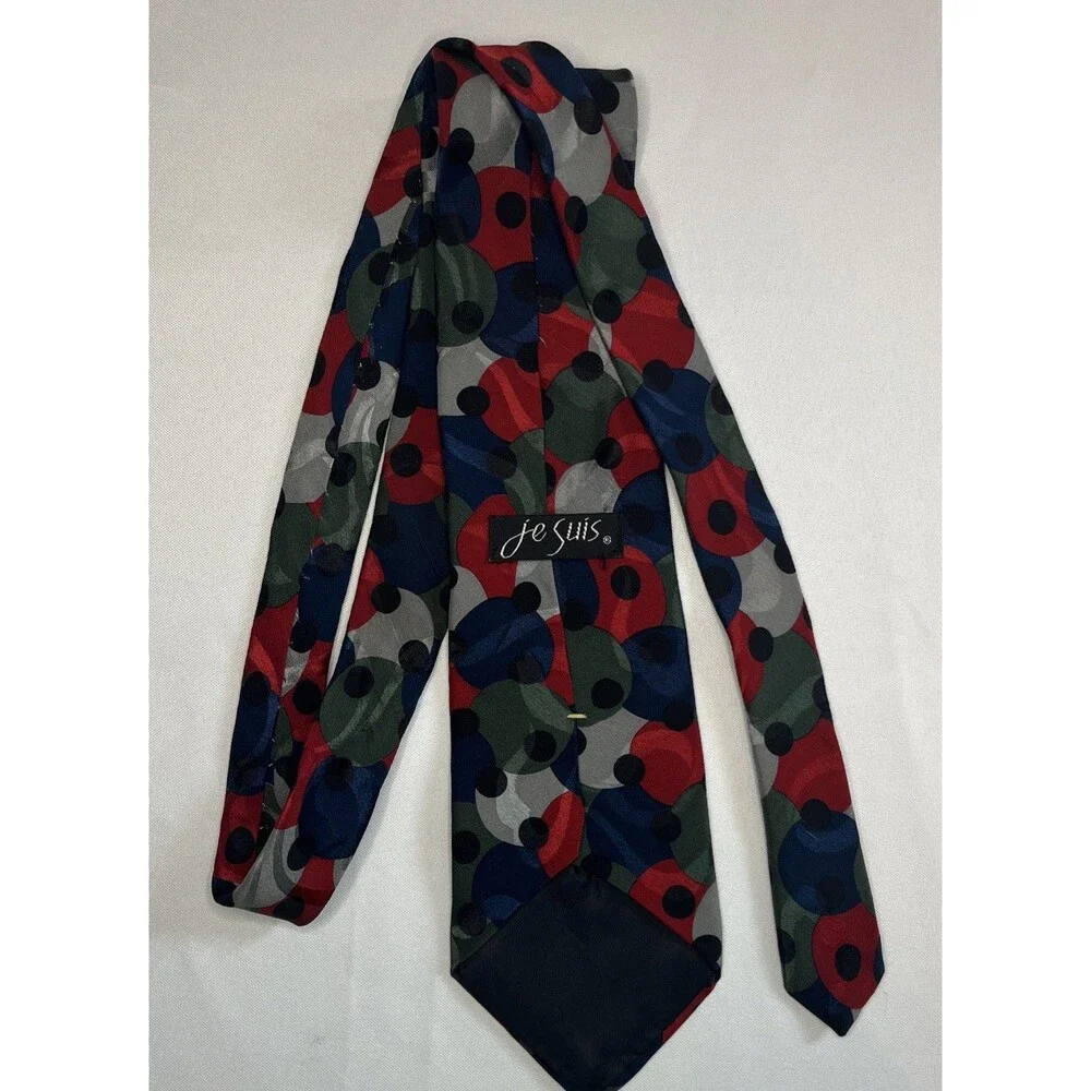 Je Suis Men's Multi-Color Geometric Art Deco 100% Silk Necktie